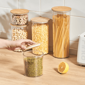 Modern Airtight Transparent Food Storage Jar with Natural Bamboo Lid | Multi-Purpose Pantry Organizer