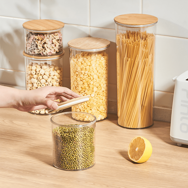 Modern Airtight Transparent Food Storage Jar with Natural Bamboo Lid | Multi-Purpose Pantry Organizer
