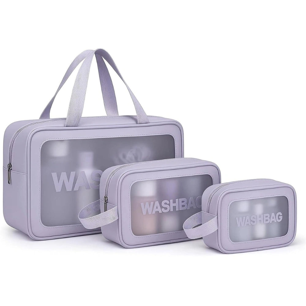 Set Of 3 Printed Transparent Toiletries and Cosmetics Travel Wash Bags
