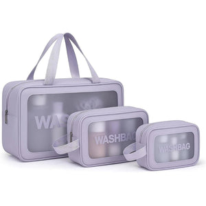 Set Of 3 Printed Transparent Toiletries and Cosmetics Travel Wash Bags