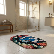 Floral Oval Anti-Slip Bathroom Mat | Soft Absorbent Quick Dry Bath Rug | Decorative Washroom Floor Carpet
