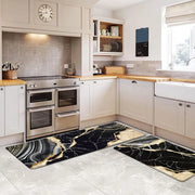 2-Piece Luxury Black & Gold Marble Kitchen Mat Set – Non-Slip Anti-Fatigue Washable Runner Rugs for Kitchen & Hallway