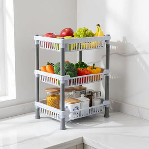 3-Layer Plastic Kitchen Storage Basket Rack | Multipurpose Tiered Organizer for Vegetables, Fruits, Snacks & Grocery Storage