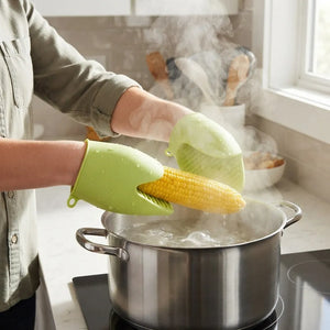 Silicone Oven Mittens (1 Pair) | Heat Resistant Baking Gloves with Finger Grip | Pot Holders for Cooking & Baking