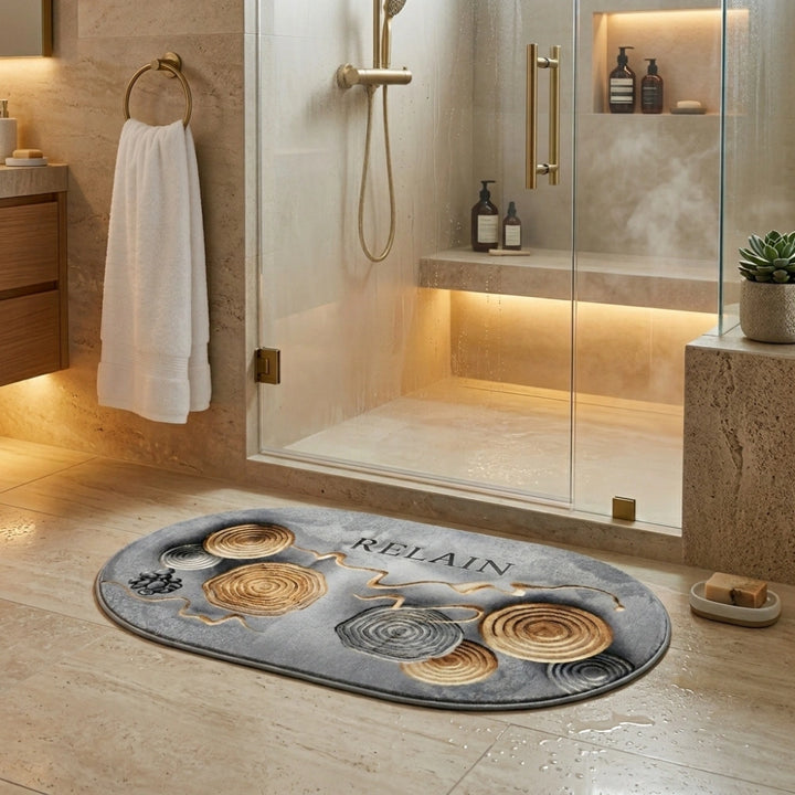 Modern Oval Anti-Slip Bathroom Mat | Soft Absorbent Quick Dry Bath Rug | Luxury Washroom Floor Carpet
