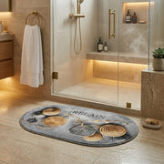Modern Oval Anti-Slip Bathroom Mat | Soft Absorbent Quick Dry Bath Rug | Luxury Washroom Floor Carpet