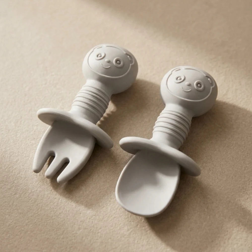 Silicone Baby Spoon & Fork Set | Soft Tip Self-Feeding Utensils for Babies & Toddlers