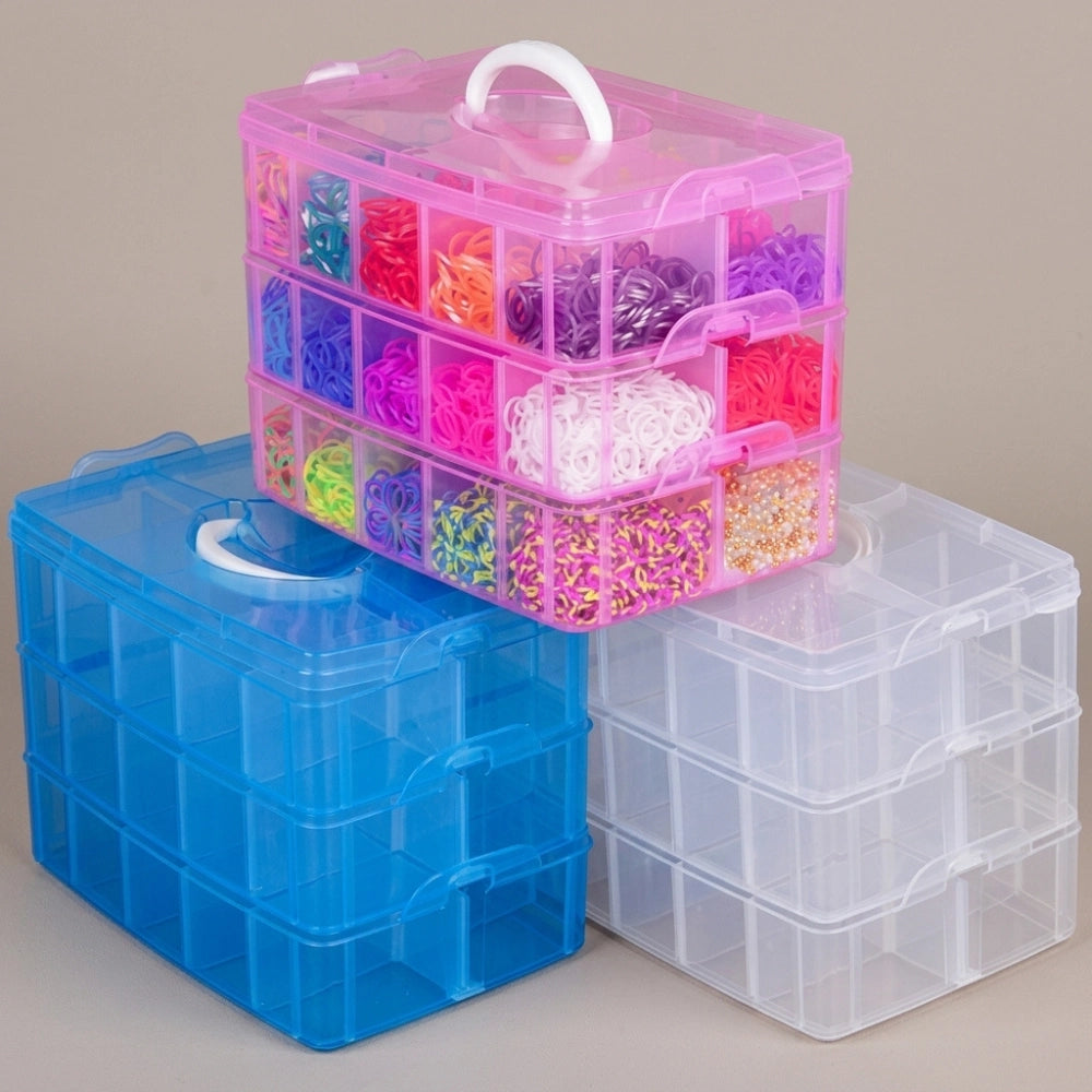 3 Layer Transparent Jewelry Storage Box with 18 Grids | Portable Makeup & Earring Organizer Case with Removable Dividers