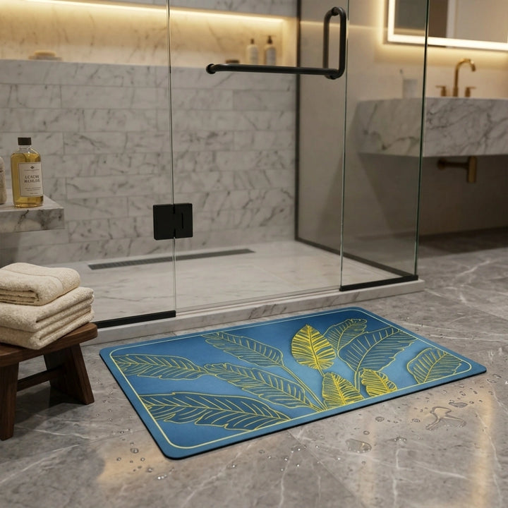 Tropical Leaf Printed Bathroom Mat | Super Soft Anti-Slip Quick Dry Water Absorbent Floor Rug for Bathroom & Entrance