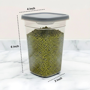 Airtight Kitchen Storage Containers | 1200ml Stackable Transparent Plastic Jars for Rice, Dal, Pulses & Dry Fruits with Grey Lid
