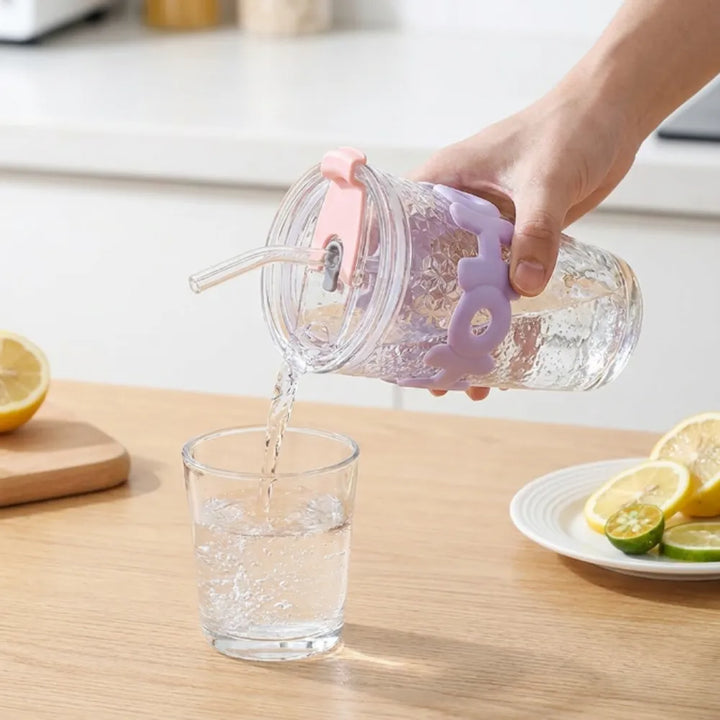 450ml HOHO Glass Cup with Lid & Straw | Glass Water Bottle with Silicone Sleeve | Iced Coffee & Cold Drinks Tumbler