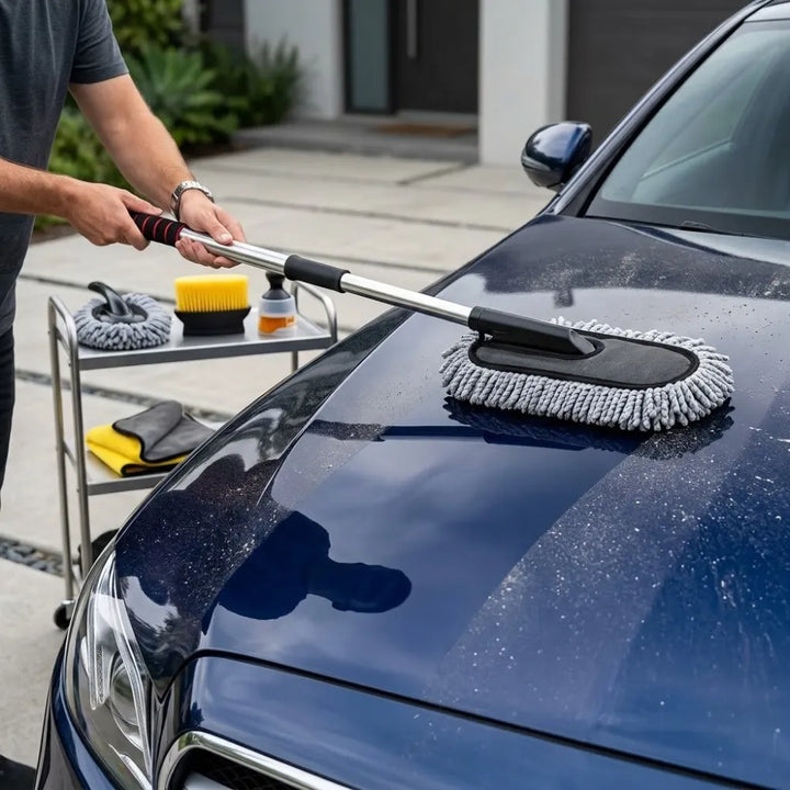 5 PCs Microfiber Car Duster with Long Handle Car Cleaning Brush Exteriror and Interiror Car Cleaning Cloth Car Ac Vent Cleaner Brush for Car, Motorbike, SUVs Car Cleaning Kit