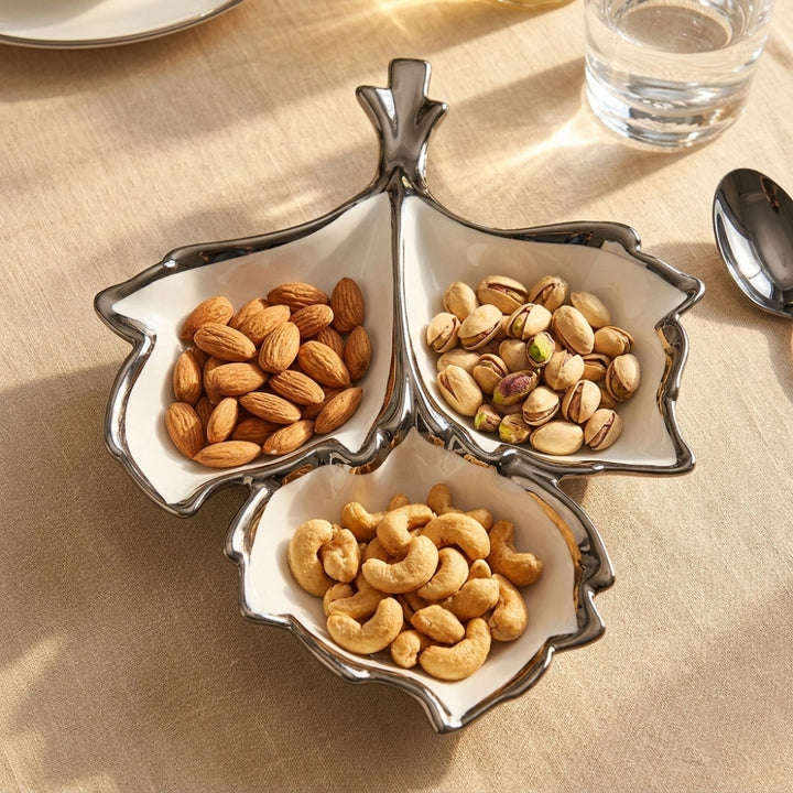 Ceramic Leaf Serving Plate for Snacks, Dry Fruits & Desserts | Elegant Leaf Shape Serving Platter for Fruits, Appetizers & Dining Table Serveware