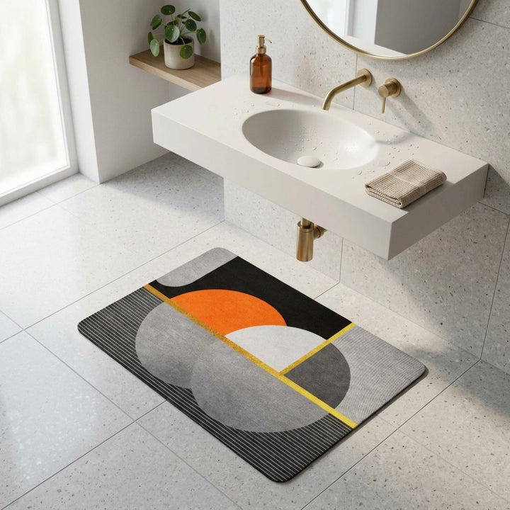 Modern Geometric Microfiber Bathroom Mat | Super Absorbent Quick Dry Anti-Slip Washable Bath Rug for Bathroom Door & Shower Area