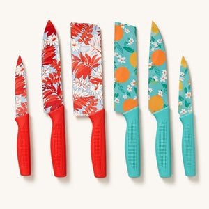 3PCS Printed Kitchen Knife Set | Stainless Steel Multipurpose Knives with Grip Handles | Floral Blade Design for Cutting & Slicing