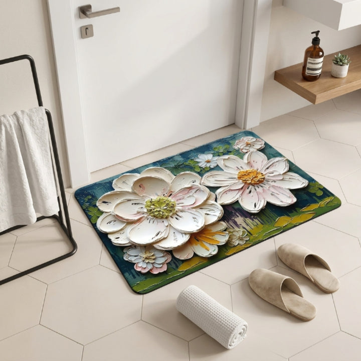 3D Floral Anti-Slip Door Mat | Soft Absorbent Washable Floor Rug for Bathroom, Bedroom & Entrance