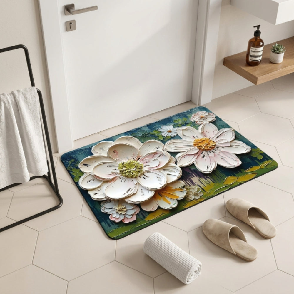 3D Floral Anti-Slip Door Mat | Soft Absorbent Washable Floor Rug for Bathroom, Bedroom & Entrance