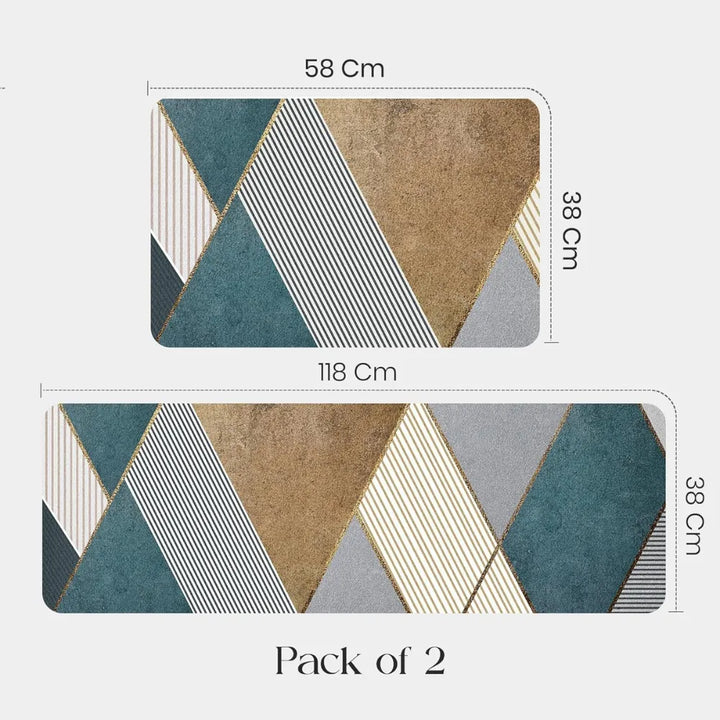 2-Piece Kitchen Mat Set | Waterproof Memory Foam Anti-Fatigue Non-Slip Rugs for Kitchen, Sink, Laundry & Office (120x40cm + 40x60cm)