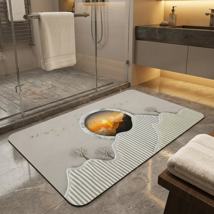 Luxury Abstract Landscape Bathroom Mat | Anti-Slip Soft Floor Rug | Modern Absorbent Entrance & Bathroom Door Mat