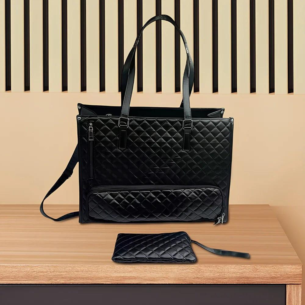 Elegant Laptop Tote Bag with Insulated Lunch Compartment | Stylish Quilted Work Shoulder Bag for Women, Office & Travel