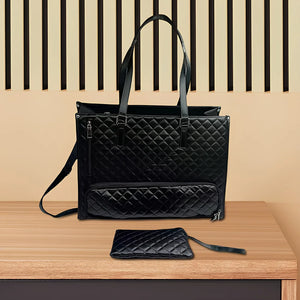 Elegant Laptop Tote Bag with Insulated Lunch Compartment | Stylish Quilted Work Shoulder Bag for Women, Office & Travel