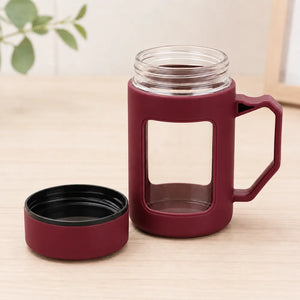 500ml Double Wall Borosilicate Glass Tea Mug with Lid & Handle | Heat-Resistant Coffee Cup | Portable Travel Tumbler for Home & Office