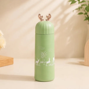 350ml Cute Deer Glass Water Bottle | Leakproof Insulated Flask with Antler Lid | BPA-Free Reusable Sipper for Kids, Girls & Travel (1Pcs)