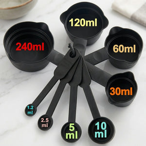 8-Piece Measuring Cups & Spoons Set | Plastic Measuring Tools for Baking, Cooking, Dry & Liquid Ingredients