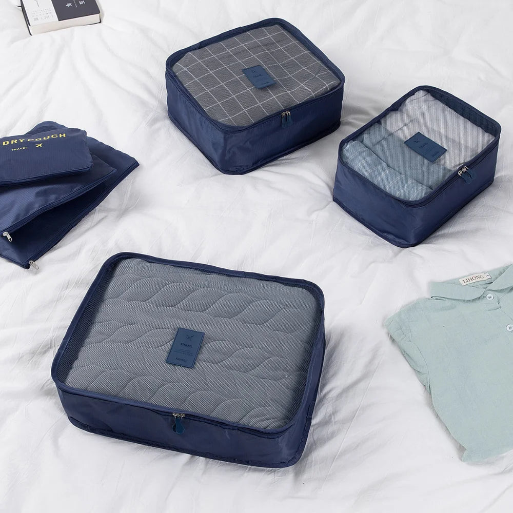 6 Pcs Travel Packing Cubes Set | Lightweight Luggage Organizers with Laundry & Toiletry Bags for Suitcase Storage (Blue)