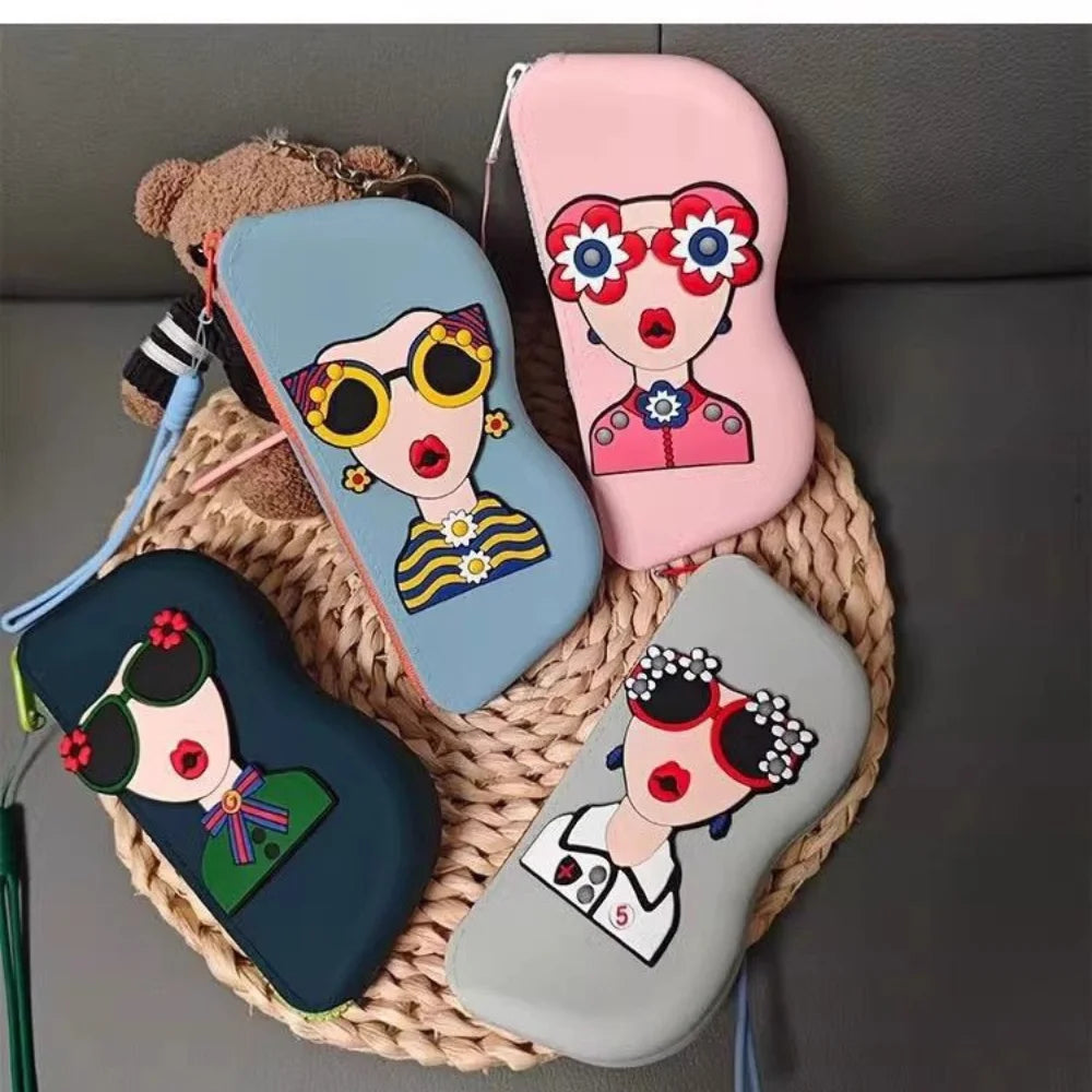 Cute Silicone Sunglasses Case with Zipper & Wrist Strap | Waterproof Soft Eyeglass Pouch with Cleaning Cloth for Travel & Daily Use