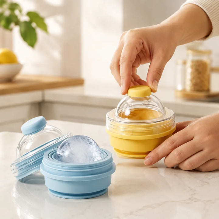 2-in-1 Collapsible Silicone Ice Ball Maker Cup with Straw & Lid | Reusable Ice Sphere Mold for Whiskey, Iced Coffee, Gym & Travel