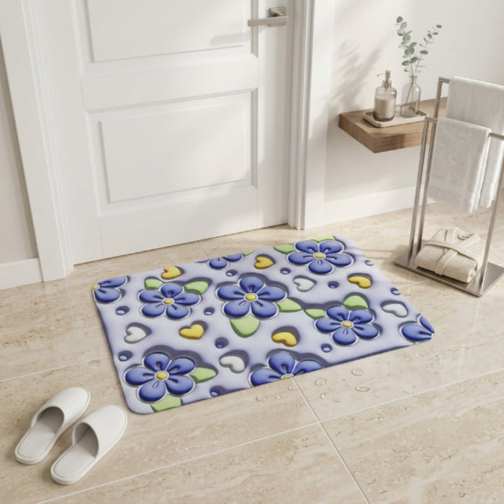 Cute 3D Flower Bathroom Floor Mat | Soft Non-Slip Absorbent Bath Rug Kawaii Floral Decorative Washable Door Mat