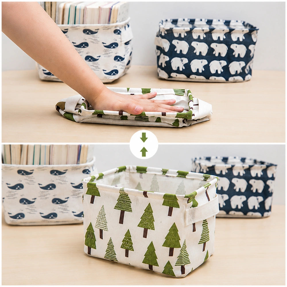 Mini Canvas Storage Basket | Foldable Desktop Organizer