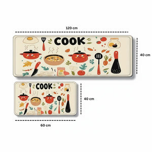2-Piece “Cook” Kitchen Mat Set | Waterproof Non-Slip Anti-Fatigue Cushioned Rugs for Kitchen Floor & Standing Comfort