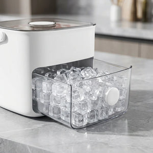 Double Layer Ice Cube Maker with Storage Box, BPA-Free Plastic, Push-Button Release, Transparent Drawer, Carry Handle