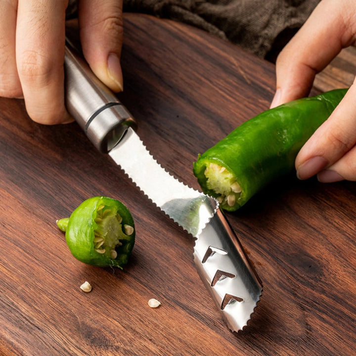 Stainless Steel Chili Corer & Seed Remover Tool | Pepper Deseeder for Jalapeños, Green Chilies & Peppers | Easy Kitchen Gadget