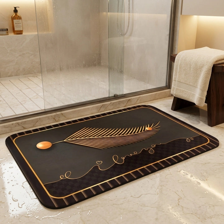 Luxury Black Gold Welcome Door Mat | Anti-Slip Floor Mat | Modern Bathroom & Entrance Rug | Soft Absorbent Home Decor Mat