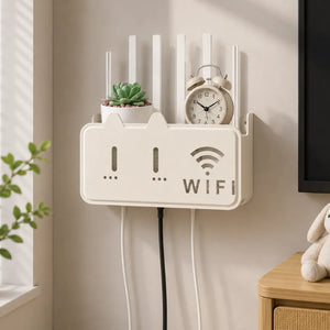 Self-Adhesive WiFi Router Storage Box, Wall Mount Router Holder, Router & Setup Box Storage Shelf with Cable Management, Floating WiFi Stand for Wall, Home & Office