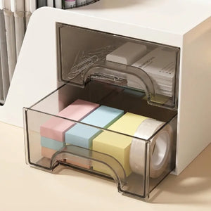 360° Rotating Desk Organizer with 2 Drawers | Multi-Purpose Pen Stand & Stationery Holder | Desktop Storage for Office, Study & Home