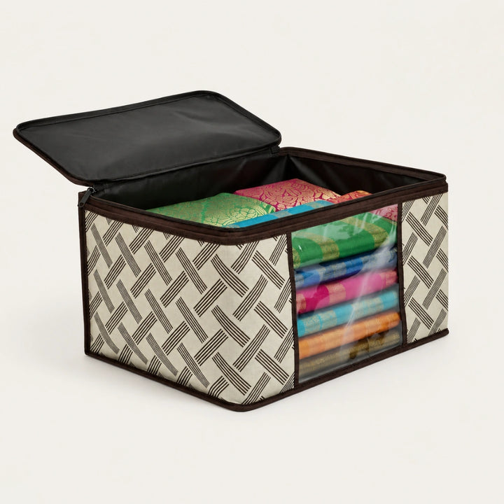 Non-Woven Saree Storage Box with Transparent Window | Foldable Clothes & Blanket Organizer for Wardrobe, Closet & Seasonal Storage (pack 2)