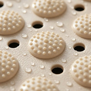Anti-Slip PVC Bath Mat with Foot Scrubber & Massager | Quick-Dry Shower Mat with Suction Cups | Beige Bathroom Mat (70 X 35 CM)