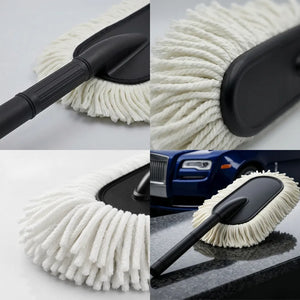Super-Soft Microfiber Car Duster Brush with Detachable Handle| Strong Absorption, Scratch-Free Cleaning Tool for Wet & Dry Dusting/Polishing/Washing for Bike, Car, Truck, Office, Kitchen-White