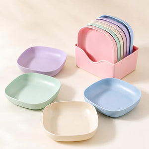 10PCS Square Plastic Dinner Plates Set with Stand | Reusable Colorful Snack, Breakfast & Serving Plates for Home, Kitchen, Picnic & Party