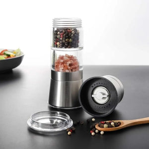 2-in-1 Double Head Stainless Steel Salt & Pepper Grinder | Adjustable Coarseness Glass Spice Mill for Salt, Black Pepper & Seasonings