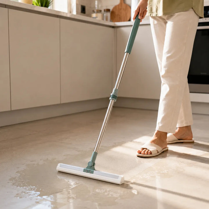 Slim Floor Squeegee Mop with Telescopic Handle | 360° Rotating Silicone Floor Wiper for Bathroom, Kitchen, Windows & Floor Cleaning