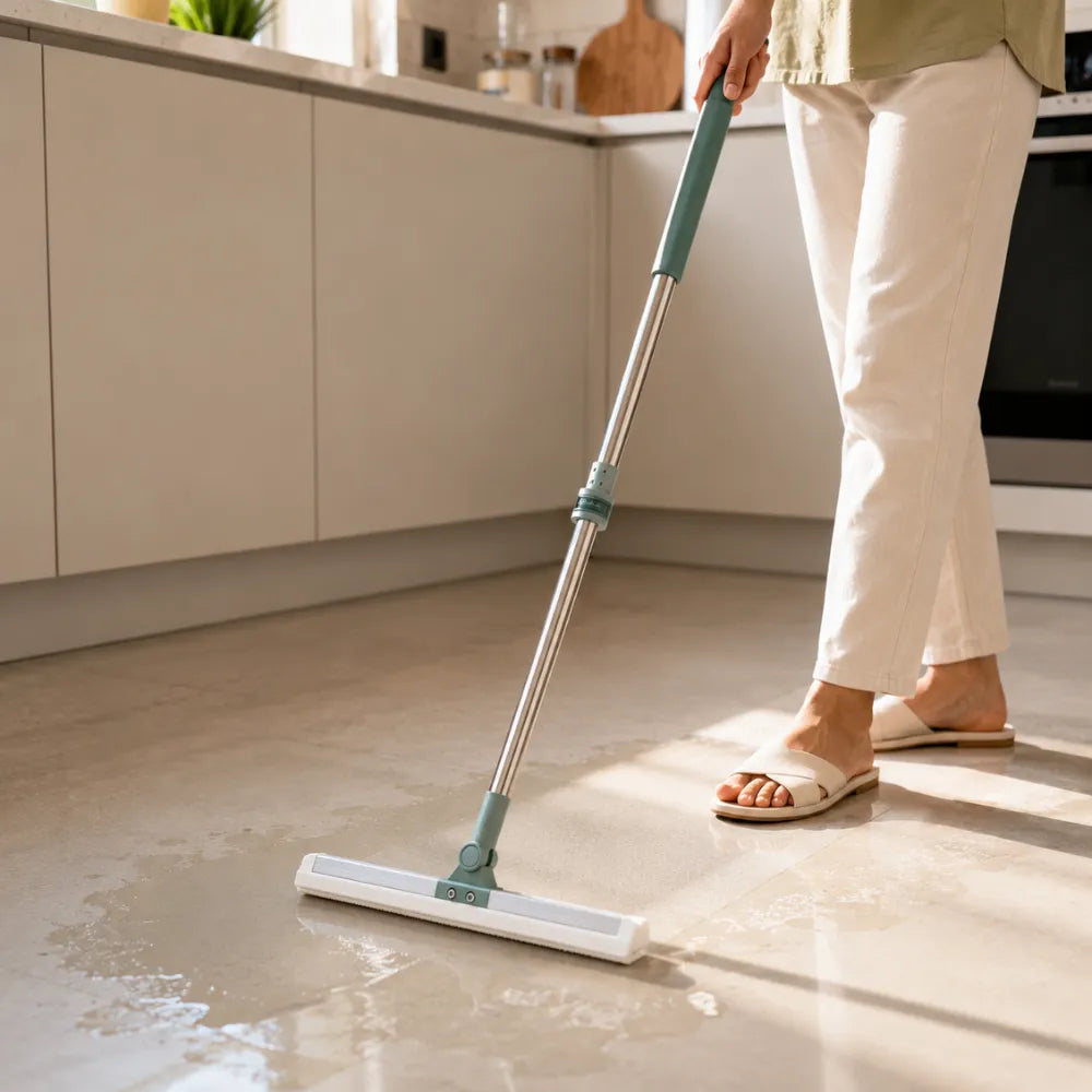 Slim Floor Squeegee Mop with Telescopic Handle | 360° Rotating Silicone Floor Wiper for Bathroom, Kitchen, Windows & Floor Cleaning
