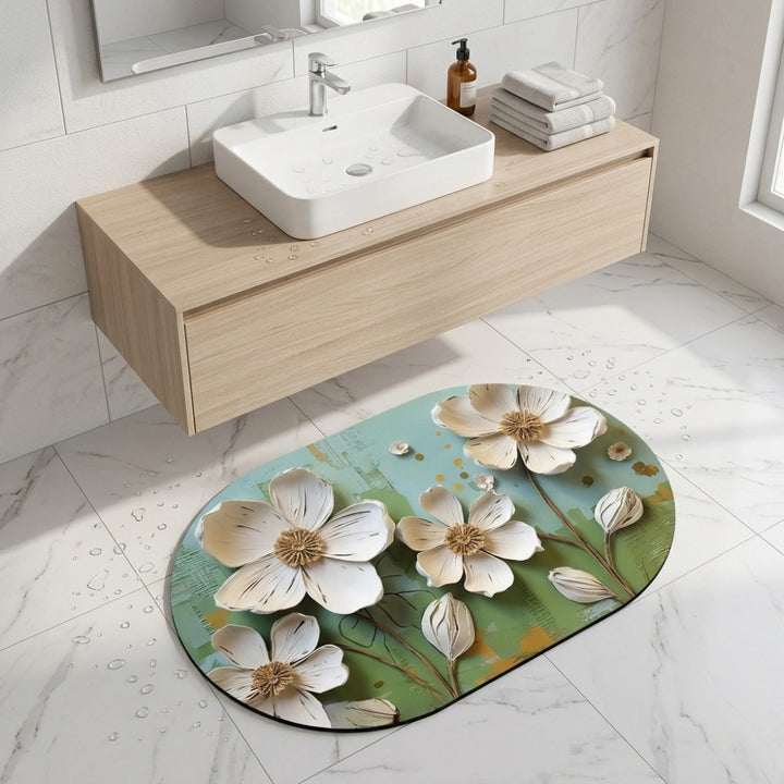 3D Floral Printed Anti-Slip Bathroom Floor Mat | Modern Decorative Door Mat for Bathroom, Bedroom & Entryway | Soft Absorbent Washable Rug