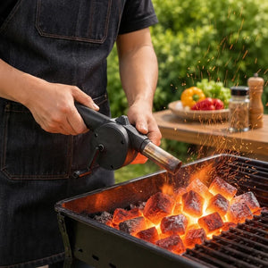 BBQ Fan Air Blower Manual Hand Crank Powered Barbecue Grill Tool Fire Starter for Outdoor Picnic Cooking Charcoal Campfire Fireplace
