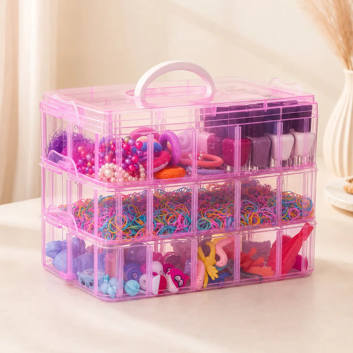 3 Layer Transparent Jewelry Storage Box with 18 Grids | Portable Makeup & Earring Organizer Case with Removable Dividers