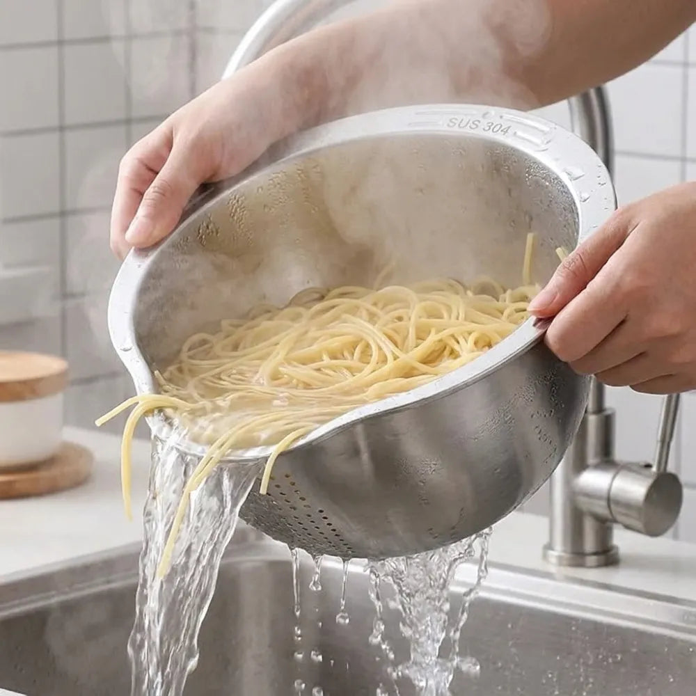 4-in-1 Rice Washer Bowl | Multipurpose Rice Washing, Straining, Mixing & Food Prep Bowl for Kitchen